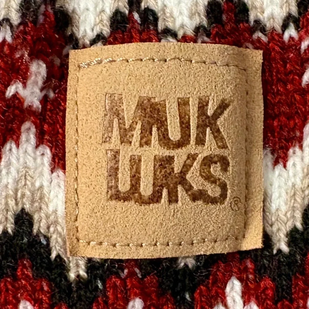 Muk Luks Womens Cabin Socks L/XL 8-10 Burgundy Fair Isle Faux‎ Sherpa Lined NWT